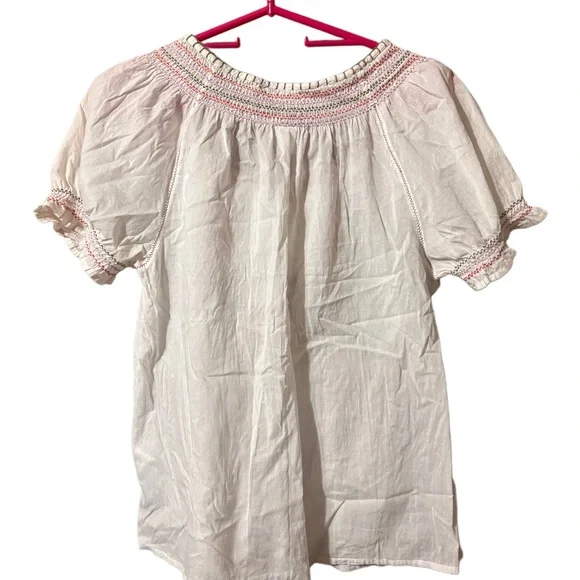 100 Cotton White Embroidered Peasant Blouse M Boho Cottagecore Folk Festival - Picture 2 of 4